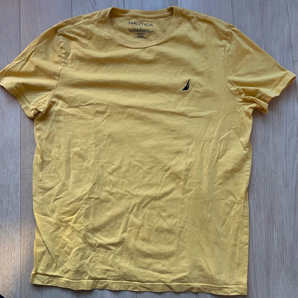 Nautica Mens Short Sleeve T-Shirt Yellow Crew Neck Cotton Logo Size L Large